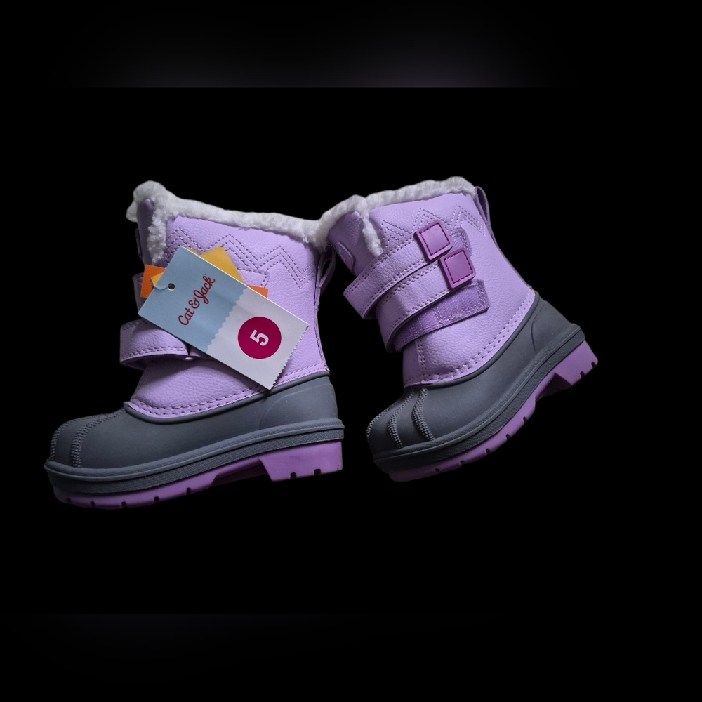 Cat & Jack Lilac Kids' Waterproof Snow Boots with Dual Hook-and-Loop Straps
